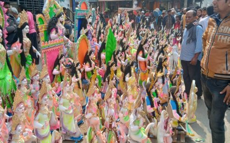 রাত পোহালে সরস্বতী পূজা,বেচাকেনা সরগরম ফরিদপুরের বিভিন্ন প্রতিমা  বেচাকেনা