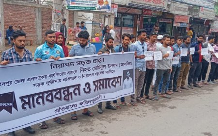 নিরাপদ সড়কের দাবিতে ফরিদপুরে মানববন্ধন ও বিক্ষোভ সমাবেশ অনুষ্ঠিত