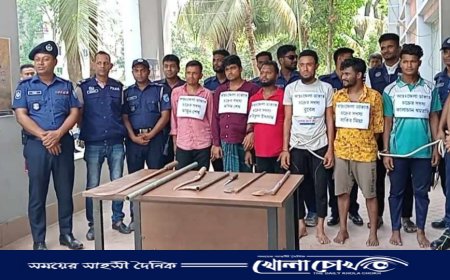 ভাঙ্গায় অস্ত্রসহ আন্তঃজেলা ডাকাত চক্রের ৬ সদস্য গ্রেফতারঃ পুলিশের সংবাদ সম্মেলন