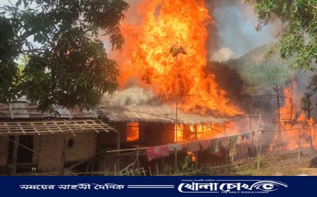 থানচির থুইসা খিয়ান পাড়ার ১১  বসত ঘর আগুনে পুড়ে ছাই