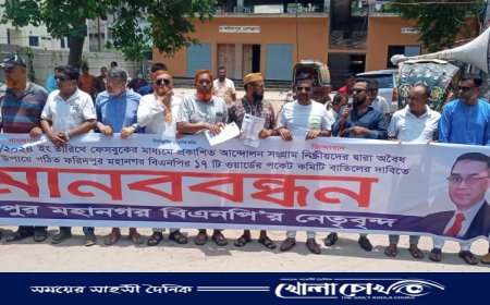 ফরিদপুর মহানগর বিএনপির উদ্যোগে মানববন্ধন ও বিক্ষোভ সমাবেশ অনুষ্ঠিত 