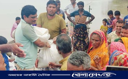 বন্যায় ক্ষতিগ্রস্ত মানুষের মধ্যে ত্রাণ বিতরণ করেন মজিবুল আলম সাদাত