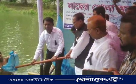 বোয়ালমারীতে মাছের পোনা অবমুক্ত করলেন মন্ত্রী আব্দুর রহমান 
