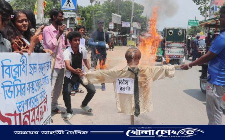 নওগাঁয় ডিসির অপসারণের দাবিতে শিক্ষার্থীদের মানববন্ধন 