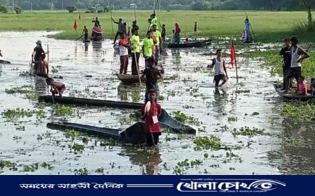 ভাঙ্গায় শত শত বিনোদনপ্রেমীর উপস্থিতিতে ঐতিহ্যবাহী ডোঙা বাইচ