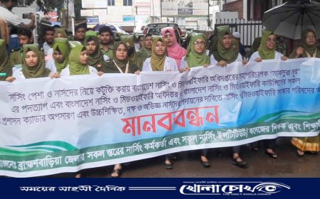 নার্সিং অধিদপ্তরের মহাপরিচালকের পদত্যাগের দাবিতে ব্রা‏হ্মণবাড়িয়ায় মানববন্ধন ও বিক্ষোভ