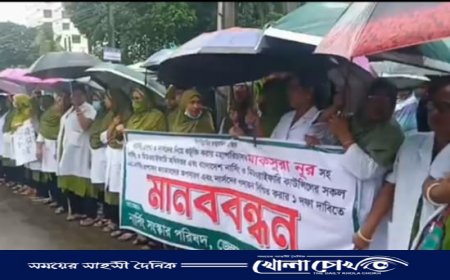 নার্সিং পেশা নিয়ে কটুক্তি ও অবমাননার  প্রতিবাদে মানববন্ধন করেছে ফরিদপুর নার্সিং সংস্কার পরিষদ 