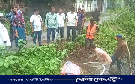 খোকসা পৌরসভায় জলাবদ্ধতা নিরসনে পরিদর্শন করেন পৌর প্রশাসক 