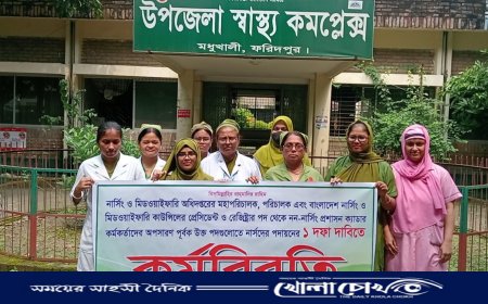 মধুখালীতে নার্সিং ও মিডওয়াইফারি কর্মকর্তাগনের এক দফা দাবিতে কর্মবিরতি পালন