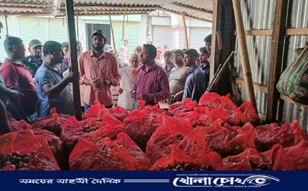 নগরকান্দা উপজেলার পেঁয়াজের আড়তে বিশেষ টাস্কফোর্স ও ভোক্তা অধিদপ্তরের অভিযান