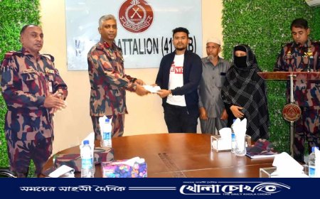 কাপ্তাইয়ে বৈষম্য বিরোধী আন্দোলনে আহত ছাত্রের পুনর্বাসনে মানবিক সহায়তায় ৪১ বিজিবি