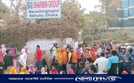 আশুলিয়ায় শারমিন গ্রুপের শ্রমিকদের সড়কে অবস্থান নিয়ে বিক্ষোভ 