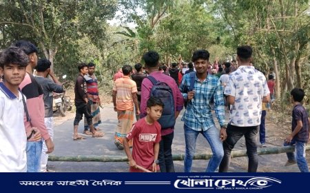 সালথায় মাহিন্দ্রা চলাচল বন্ধের দাবিতে সড়ক অবরোধ করে শিক্ষার্থীদের বিক্ষোভ  