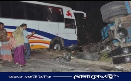 বিলজানি বাজারে বাস-ট্রাক মুখোমুখি সংঘর্ষে আহত ৯, তিনজনের অবস্থা আশঙ্কাজনক