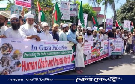ফিলিস্তিনে গণহত্যার প্রতিবাদে ছারছীনা দরবারের উদ্যোগে মানববন্ধন ও বিক্ষোভ