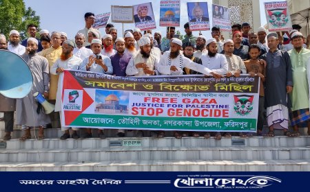 গাজায় গণহত্যার প্রতিবাদে নগরকান্দায় মিছিল-সমাবেশ