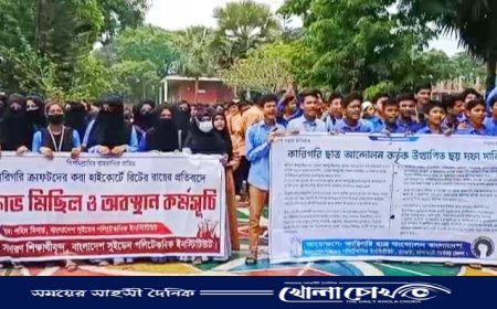 হাইকোর্টের রায়ের প্রতিবাদে কাপ্তাইয়ে বিএসপিআই শিক্ষার্থীদের বিক্ষোভ মিছিল 