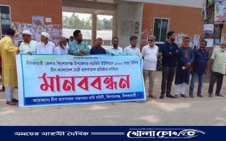 কিশোরগঞ্জে চীনা হাসপাতাল স্থাপনের দাবীতে মানববন্ধন