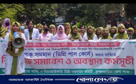 নার্সিং ডিপ্লোমাকে ডিগ্রি সমমানের দাবিতে ব্রাহ্মণবাড়িয়ায় শিক্ষার্থীদের বিক্ষোভ
