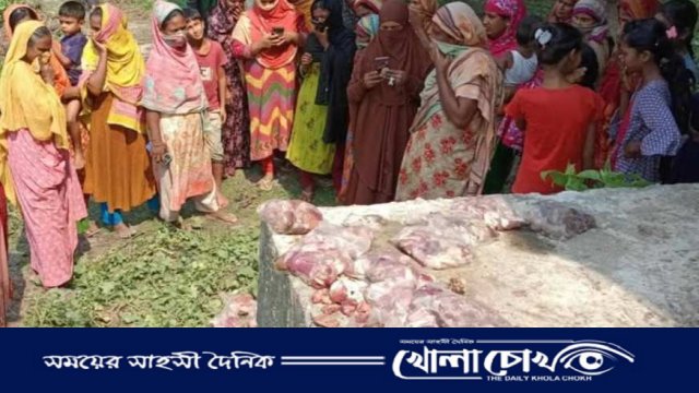 নওগাঁয় রাস্তার পাশে পরিত্যক্ত ৮৪ প্যাকেট মাংস উদ্ধার