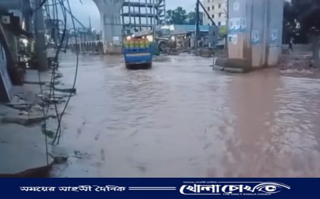 বাইপাইল-নরসিংহপুর সড়ক যেন জলপথ: দুর্ভোগে হাজারো মানুষ, নিস্তার নেই বৃষ্টিতেও