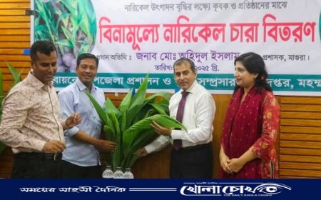 মহম্মদপুরে সরকারি দপ্তর পরিদর্শন ও নারিকেল চারা বিতরণ করলেন জেলা প্রশাসক