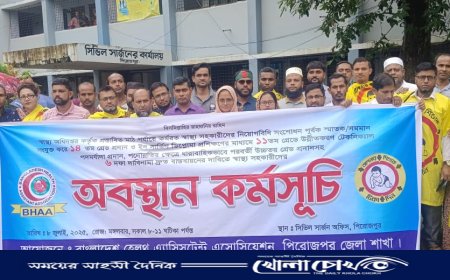 পিরোজপুরে স্বাস্থ্য সহকারীদের অবস্থান কর্মসূচি পালিত