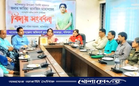 আগৈলঝাড়ায় ইউএনও ফারিহা তানজিনকে বিদায় সংবর্ধনা