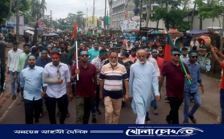 পিরোজপুরে গুপ্ত সংগঠনের ষড়যন্ত্রের প্রতিবাদে জেলা ছাত্রদলের বিক্ষোভ মিছিল