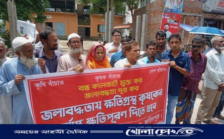 ফরিদপুরে জলাবদ্ধতায় ক্ষতিগ্রস্ত কৃষকদের ক্ষতিপূরণের দাবিতে মানববন্ধন