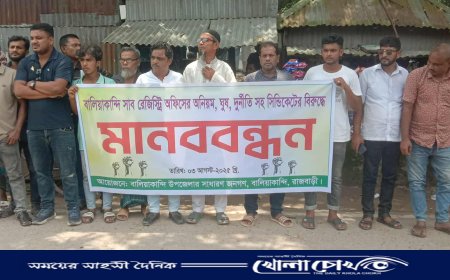 বালিয়াকান্দিতে সাব রেজিস্ট্রি অফিসে ঘুষ-দুর্নীতির প্রতিবাদে মানববন্ধন ও স্মারকলিপি প্রদান