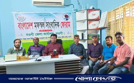 সাংবাদিক তুহিন হত্যা'সহ সারাদেশে সাংবাদিক নির্যাতনের প্রতিবাদে নওগাঁয় মানববন্ধন