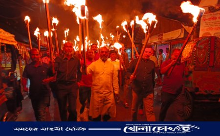 পিরোজপুরে কেন্দ্রীয় কৃষকদল নেতা বাবুলের মুক্তির দাবিতে মশাল মিছিল অনুষ্ঠিত