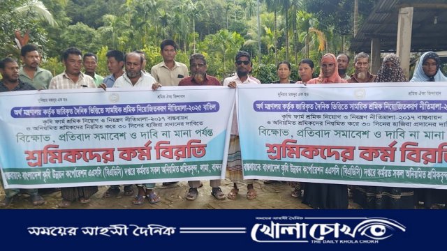 লামায় ৮ দফা দাবি নিয়ে বিএডিসি শ্রমিকদের মানববন্ধন, কর্ম বিরতি চলছে
