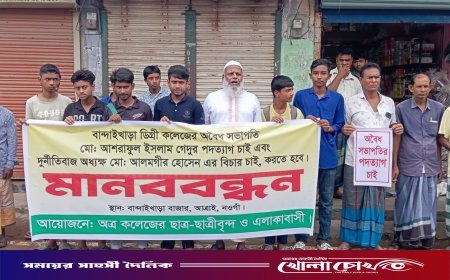 বান্দাইখাড়া কলেজ অধ্যক্ষের দুর্নীতি, সভাপতির পদত্যাগ দাবিতে মানববন্ধন