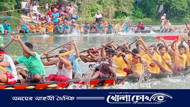 ভাঙ্গায় গ্রামবাংলার ঐতিহ্যবাহী নৌকা বাইচ, হাজারো মানুষের উপচেপড়া ভিড়
