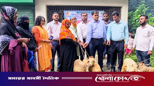 ফরিদপুরের চরাঞ্চলে সমন্বিত প্রাণিসম্পদ উন্নয়ন প্রকল্পের আওতায় ভেড়া বিতরণ