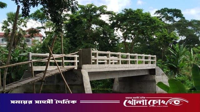 নেই সংযোগ সড়ক,২৭ লাখ টাকার সেতুতে উঠতে হয় মই বেয়ে