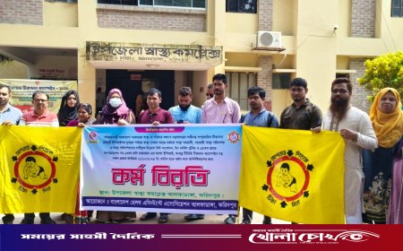 ন্যায্য অধিকার দাবিতে ফরিদপুরের আলফাডাঙ্গায় স্বাস্থ্য সহকারীদের কর্মবিরতি