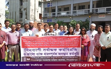 পিরোজপুরে শিক্ষক-শিক্ষার্থীদের উপর হামলার প্রতিবাদে কর্মবিরতি ও প্রতিবাদ সভা
