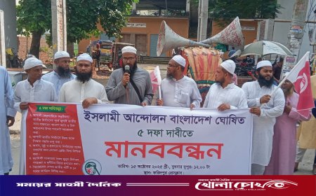 পিআর পদ্ধতিতে নির্বাচনসহ ৫ দফা দাবিতে ফরিদপুরে ইসলামী আন্দোলনের মানববন্ধন