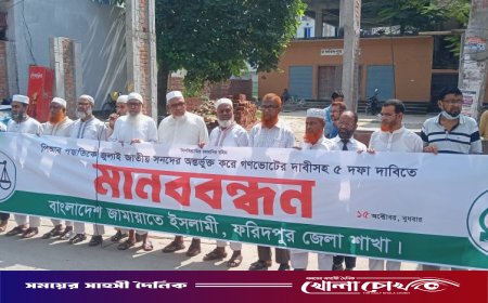 পিআর পদ্ধতি ও জুলাই সনদ বাস্তবায়নের দাবিতে ফরিদপুরে জামায়াতের মানববন্ধন