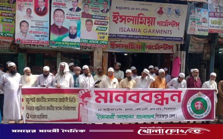 পিরোজপুরে ইসলামী আন্দোলন বাংলাদেশের মানববন্ধন কর্মসূচি পালন
