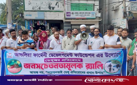 আশুলিয়ায় ডেঙ্গু প্রতিরোধে ফার্মেসী ডেভেলপমেন্ট ফাউন্ডেশনের সচেতনতামূলক র‍্যালি