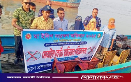 ফরিদপুরে পদ্মা নদীতে ইলিশ রক্ষায় অভিযান, জব্দ দুই হাজার মিটার কারেন্ট জাল