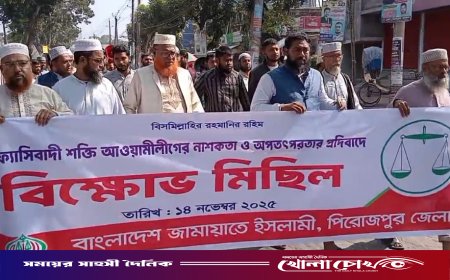 দেশব্যাপী আওয়ামী লীগের নাশকতা ও অপতৎপরতার প্রতিবাদে পিরোজপুরে বিক্ষোভ মিছিল অনুষ্ঠিত