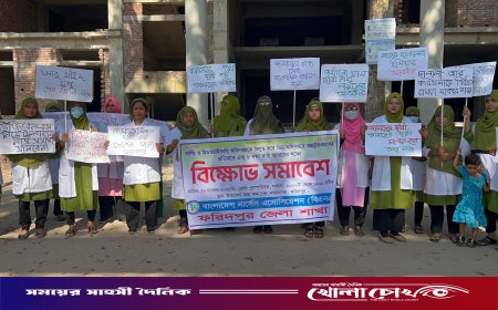 নগরকান্দায় নার্সিং ও মিডওয়াইফারি অধিদপ্তর বিলুপ্তির প্রতিবাদে নার্সদের বিক্ষোভ সমাবেশ