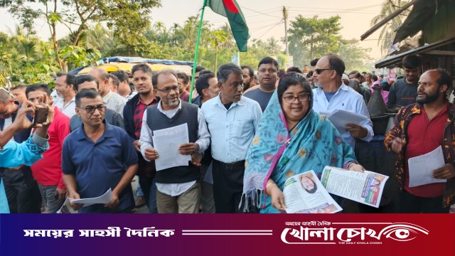 পিরোজপুরে বিএনপি'র নেত্রী এলিজা জামানের জনসংযোগ ও লিফলেট বিতরণে ৩১ দফা প্রচার