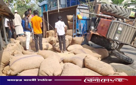 রাণীনগরে ধানবোঝাই ট্রাক্টর উল্টে একই পরিবারের শিশুসহ আহত ৪