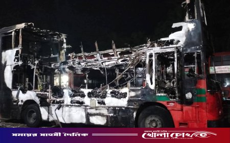 নোয়াখালীতে গভীর রাতে বিআরটিসির ২ বাসে আগুন